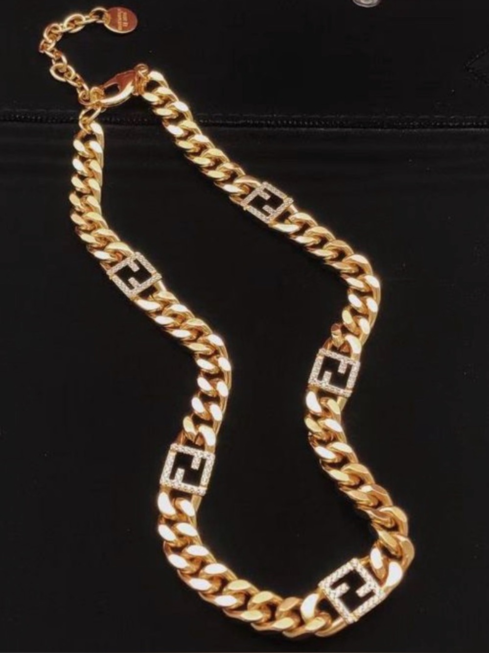 Fendi Gold Chain Necklace with Crystal F Logos